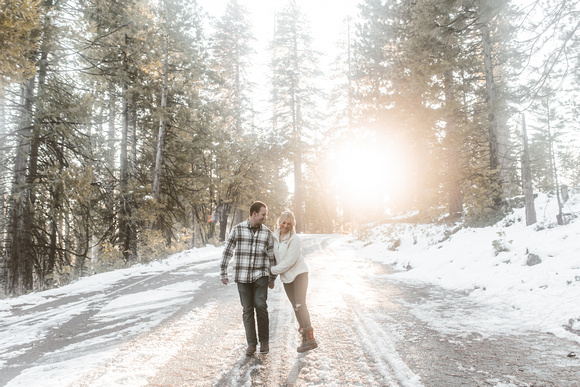 Snowy winter engagement shoot in Arnold, California